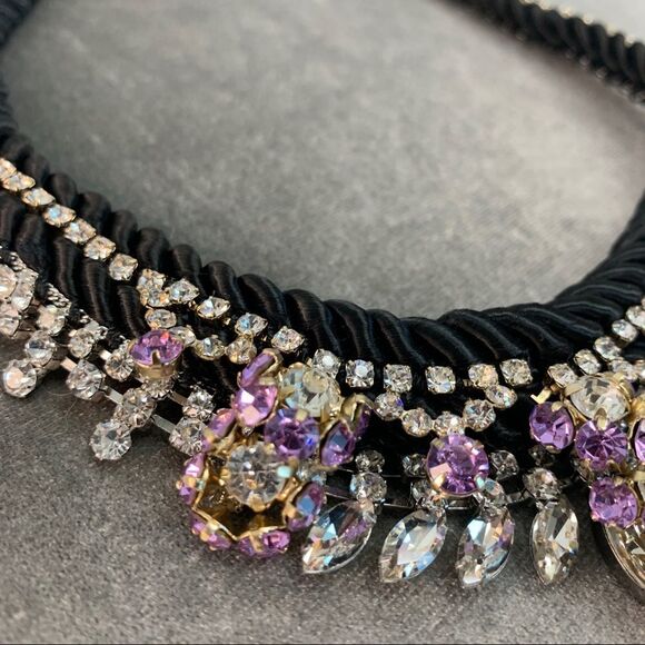 Banana Republic black Satin Rope & purple Crystal Rhinestone Necklace - Picture 4 of 9